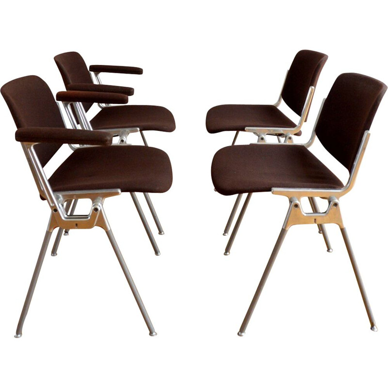 Set of 4 vintage DSC 106 chairs for Castelli in brown fabric and aluminium 1960