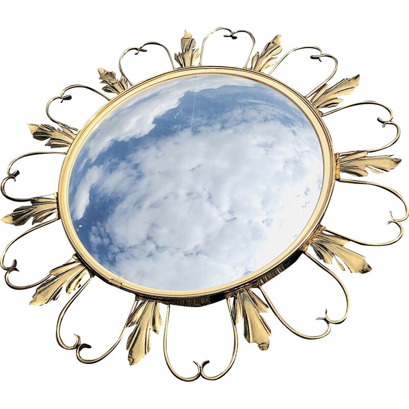 French vintage gilded brass mirror 1950