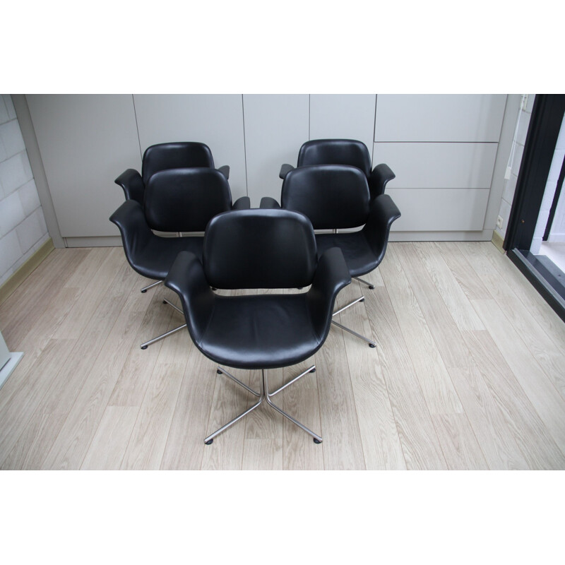 Suite de 5 fauteuils vintage noirs Flamingo EJ205 Foersom & Hiort-Lorenzen