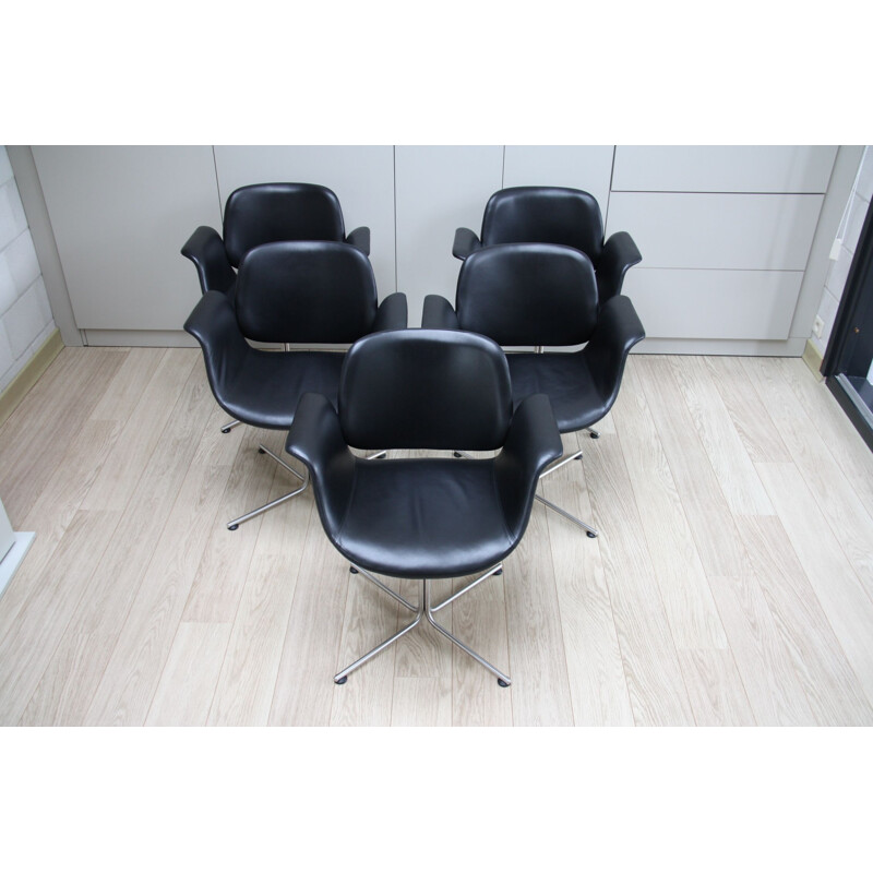 Suite de 5 fauteuils vintage noirs Flamingo EJ205 Foersom & Hiort-Lorenzen