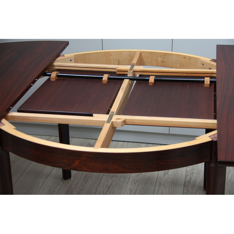 Table vintage en palissandre avec rallonges intégrées
