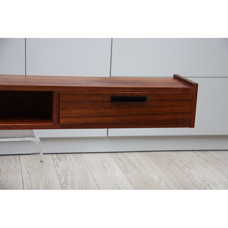 Vintage wall shelf with 2 seperate drawers in teck 1960