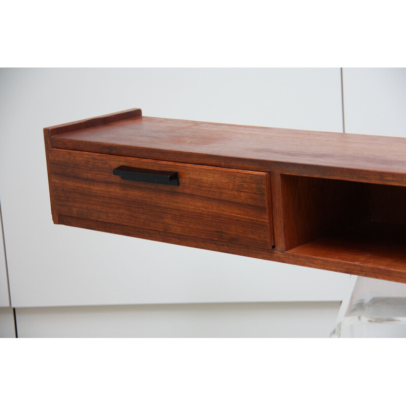Vintage wall shelf with 2 seperate drawers in teck 1960