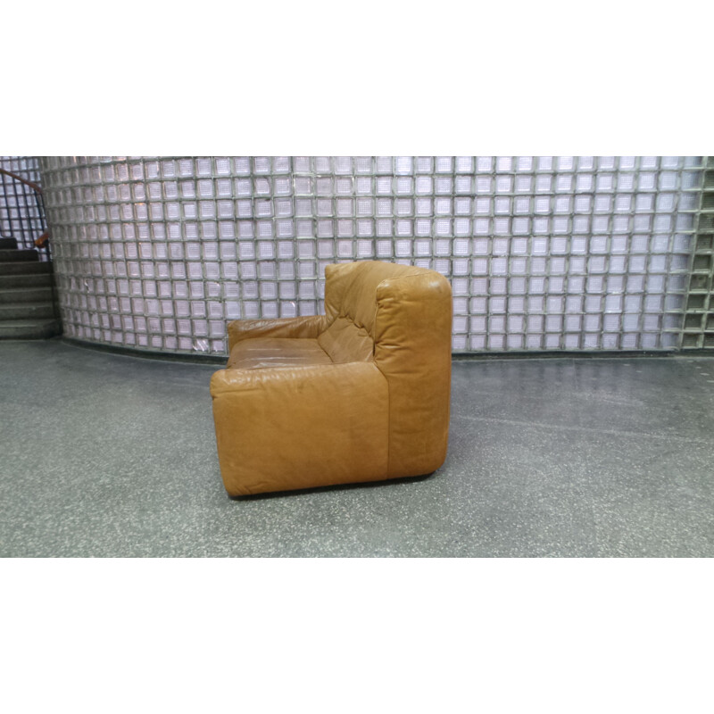 Vintage brown leather 2 seater sofa & armchair 1980