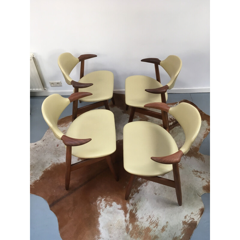 Set of 4 vintage dining chairs by Tijsseling Cowhorn for Hulmefa Nieuwe Pekela 1960s