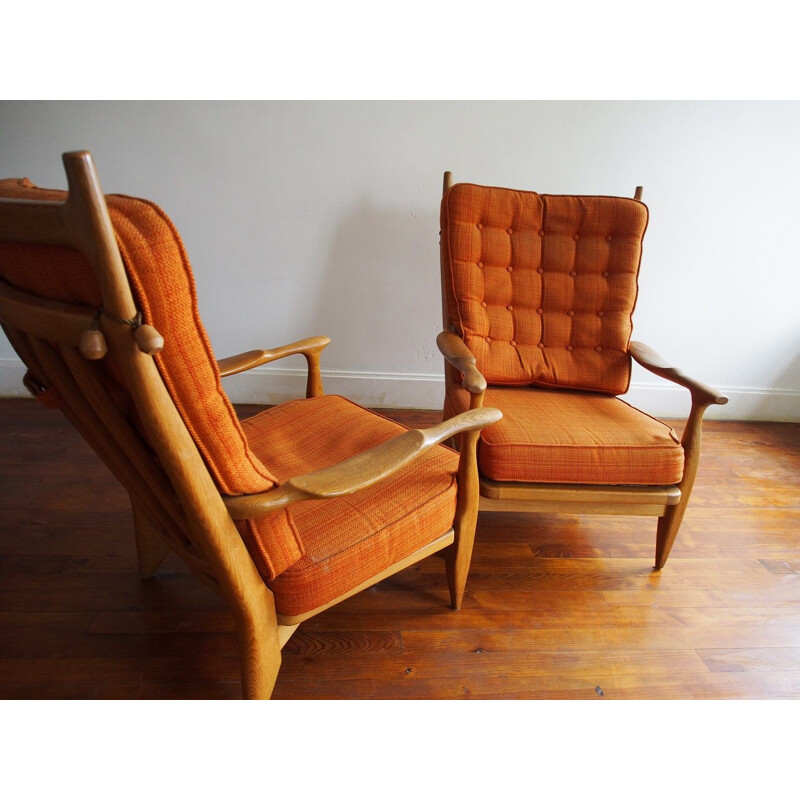 Pair of vintage orange armchairs 'Edouard' by Guillerme and Chambron