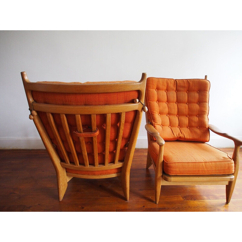 Pair of vintage orange armchairs 'Edouard' by Guillerme and Chambron