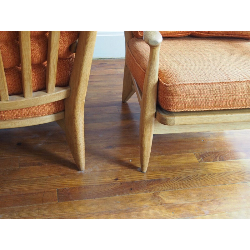 Pair of vintage orange armchairs 'Edouard' by Guillerme and Chambron