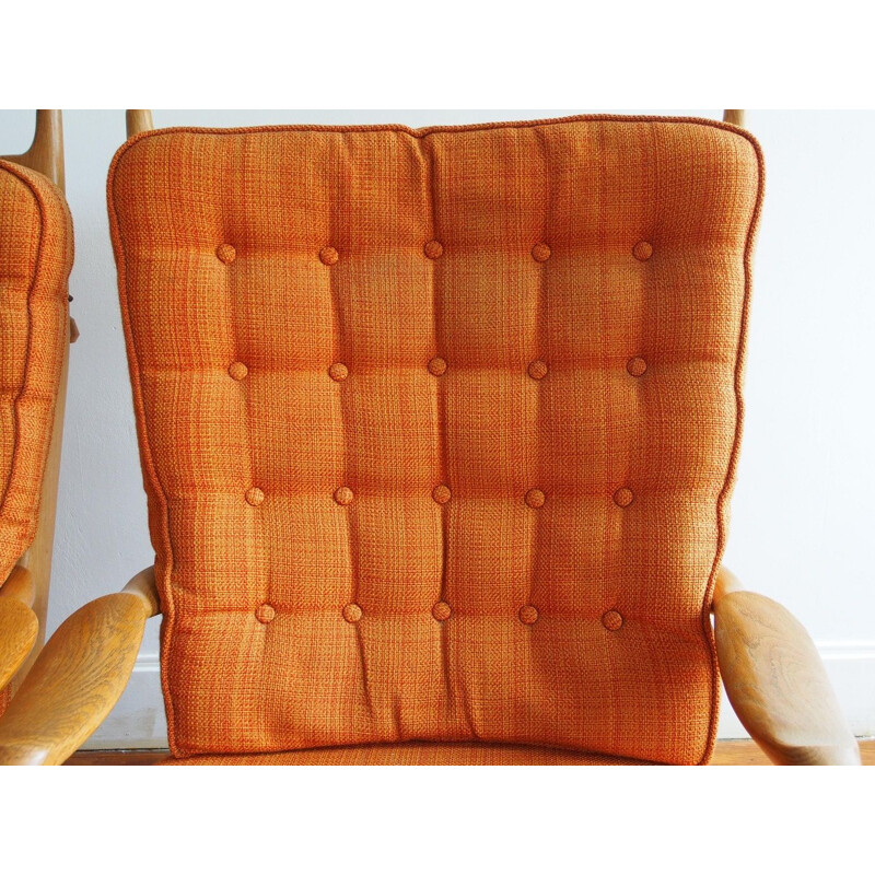 Pareja de sillones vintage "Edouard" naranja de Guillerme y Chambron