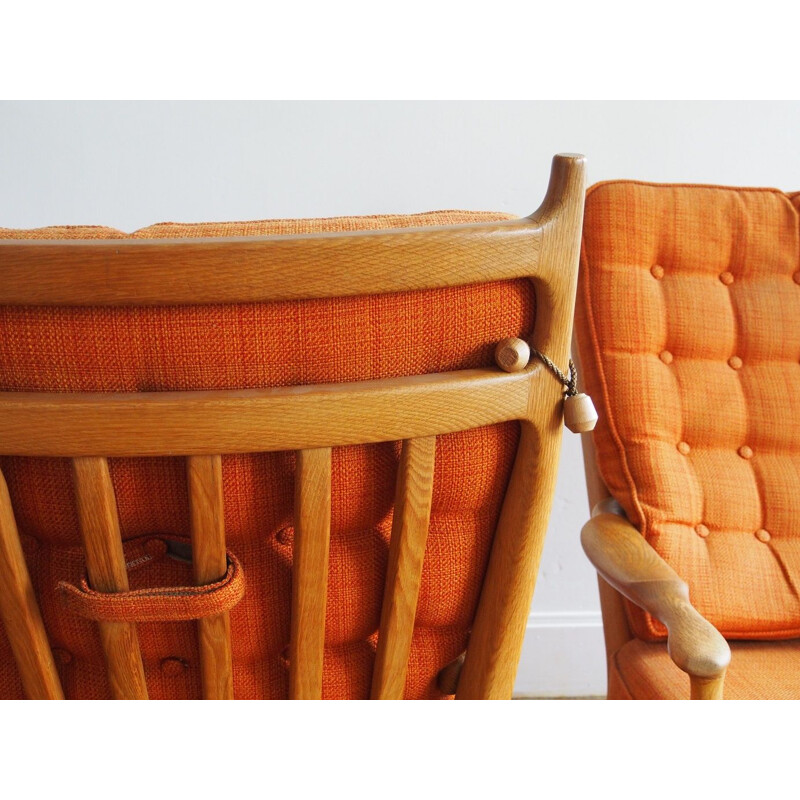 Pair of vintage orange armchairs 'Edouard' by Guillerme and Chambron