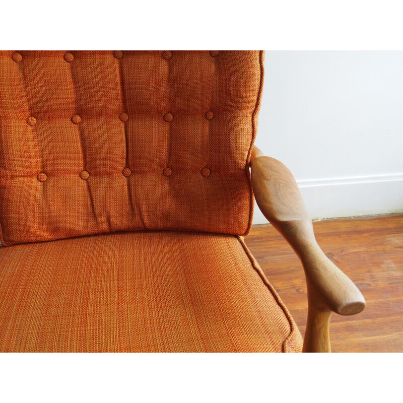 Pair of vintage orange armchairs 'Edouard' by Guillerme and Chambron