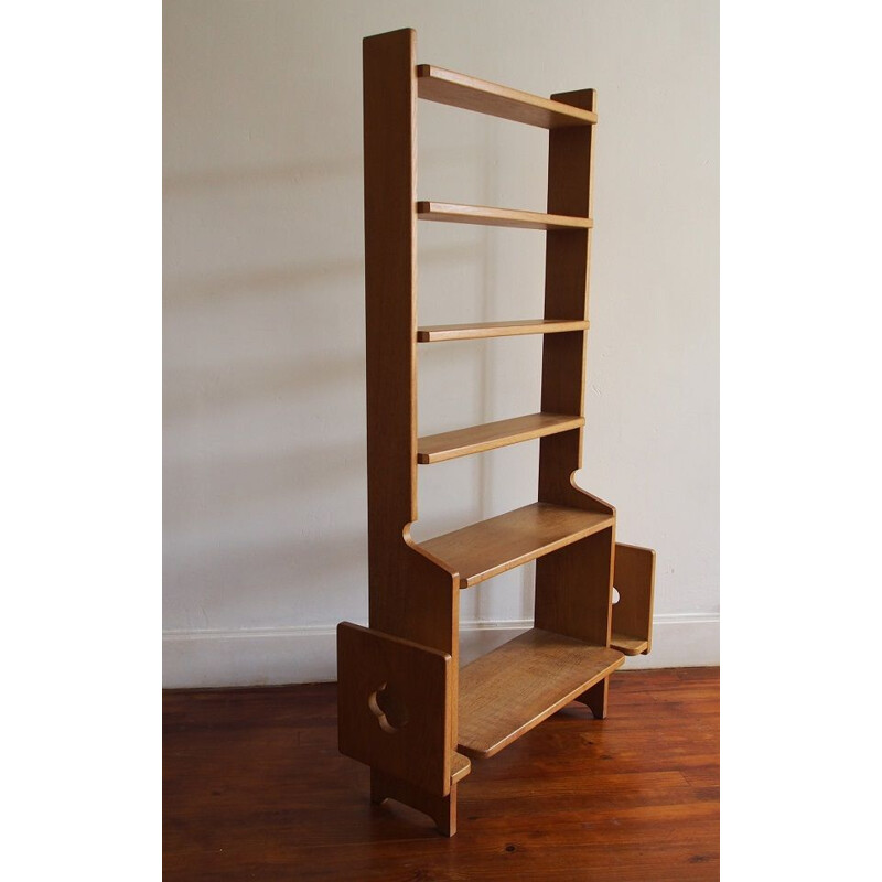 Vintage oak shelf by Guillerme and Chambron, France 1960