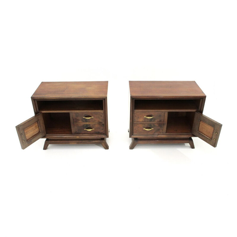 Set of 2 vintage night stands with brass handles Italy 1950s