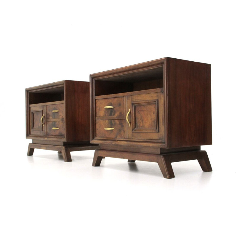 Set of 2 vintage night stands with brass handles Italy 1950s