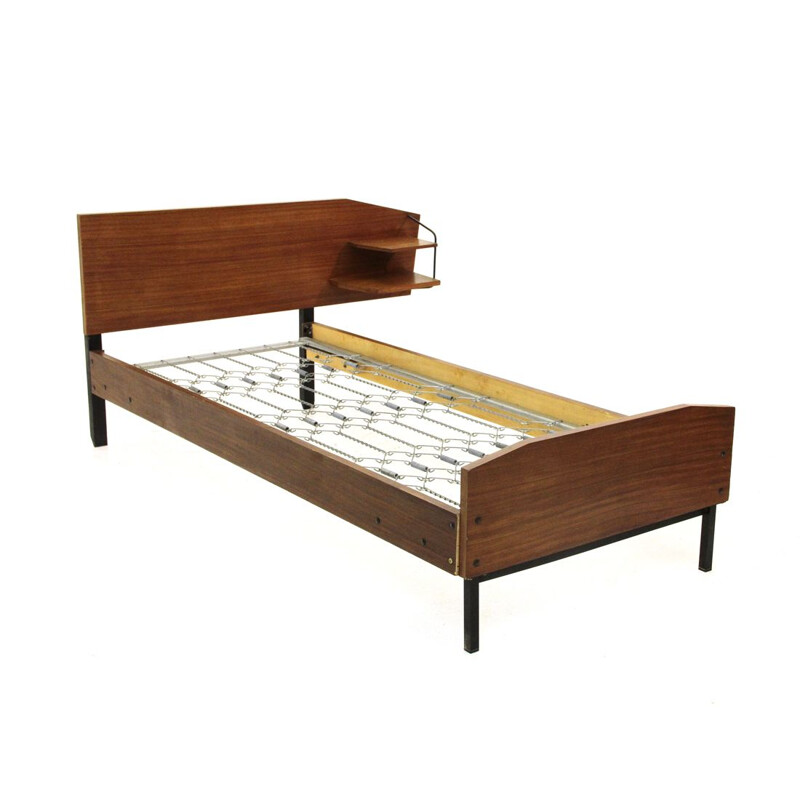 Vintage bed in teak with shelves, Italy 1950s
