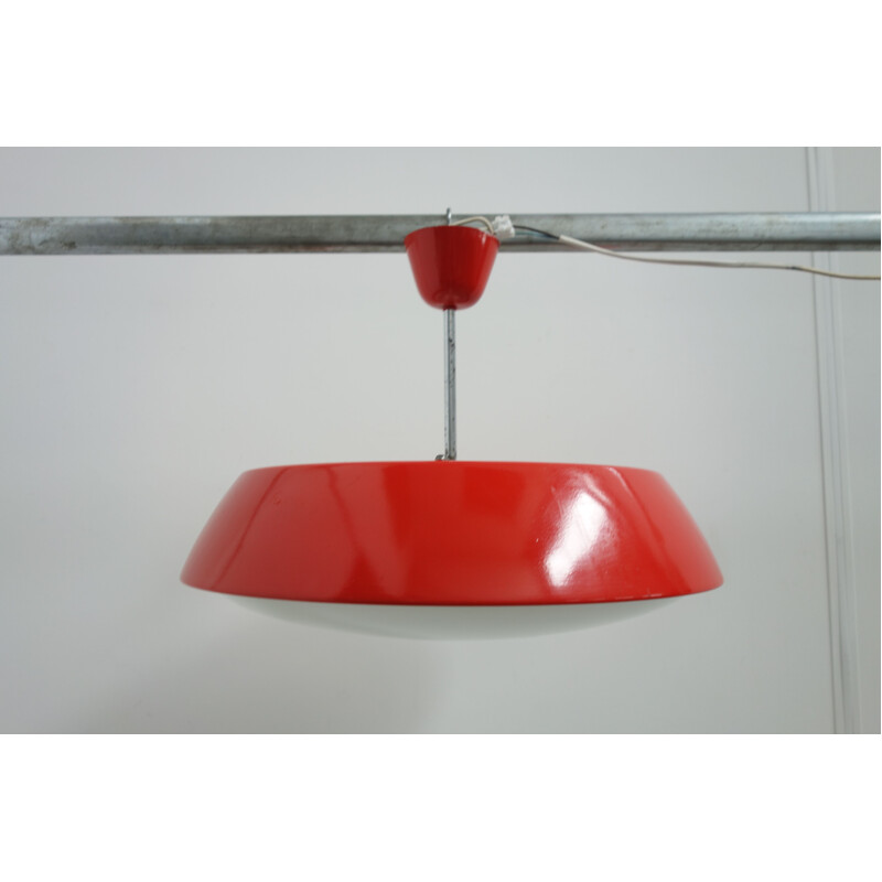 Vintage red metal and glass pendant lamp by Napako 1960s