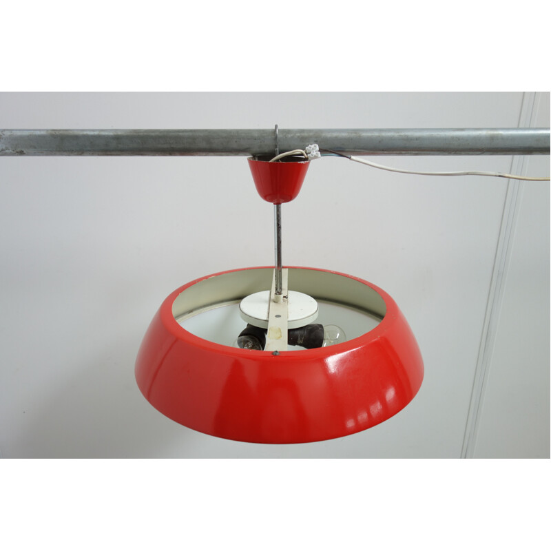 Vintage red metal and glass pendant lamp by Napako 1960s