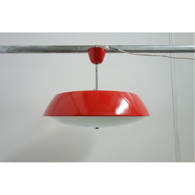 Vintage red metal and glass pendant lamp by Napako 1960s