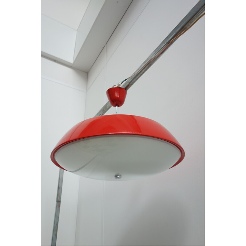 Vintage red metal and glass pendant lamp by Napako 1960s