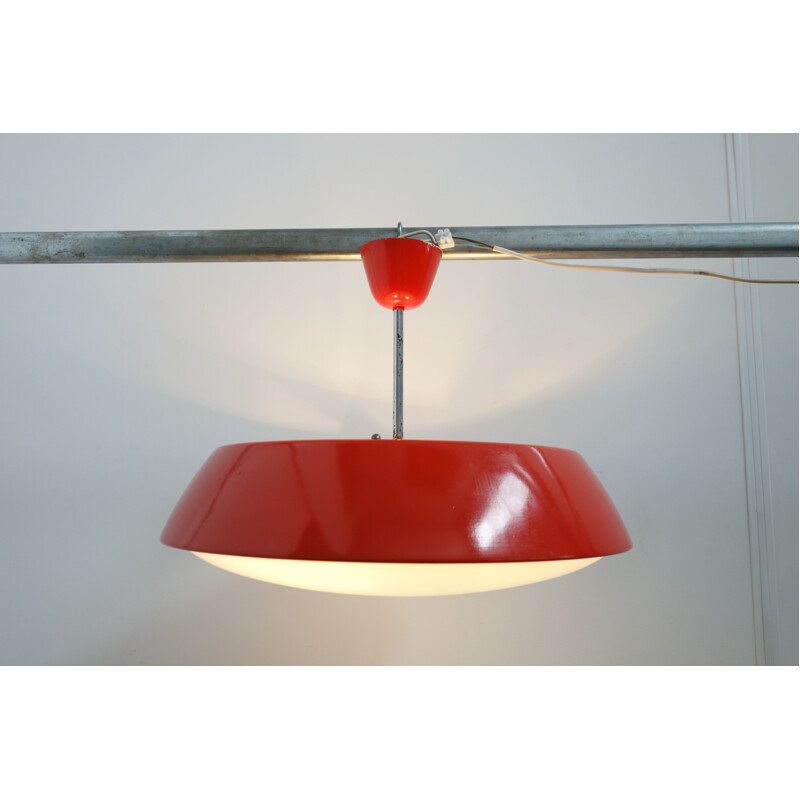 Vintage red metal and glass pendant lamp by Napako 1960s