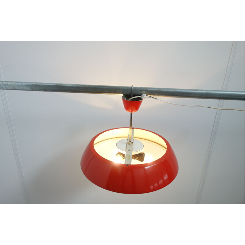 Vintage red metal and glass pendant lamp by Napako 1960s