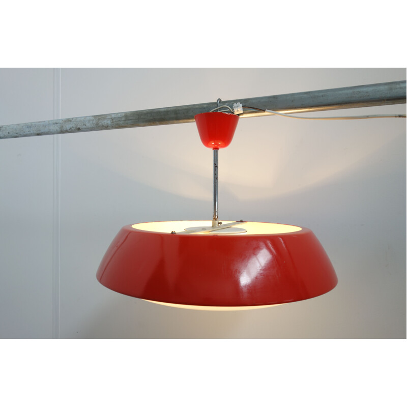 Vintage red metal and glass pendant lamp by Napako 1960s