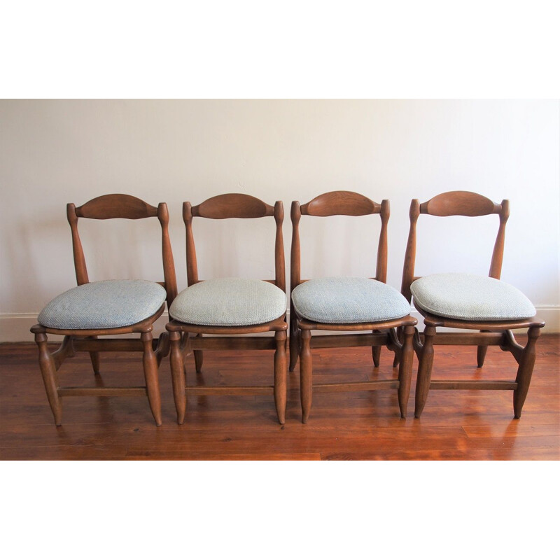 Suite of 4 grey vintage chairs by Guillerme and Chambron 1960