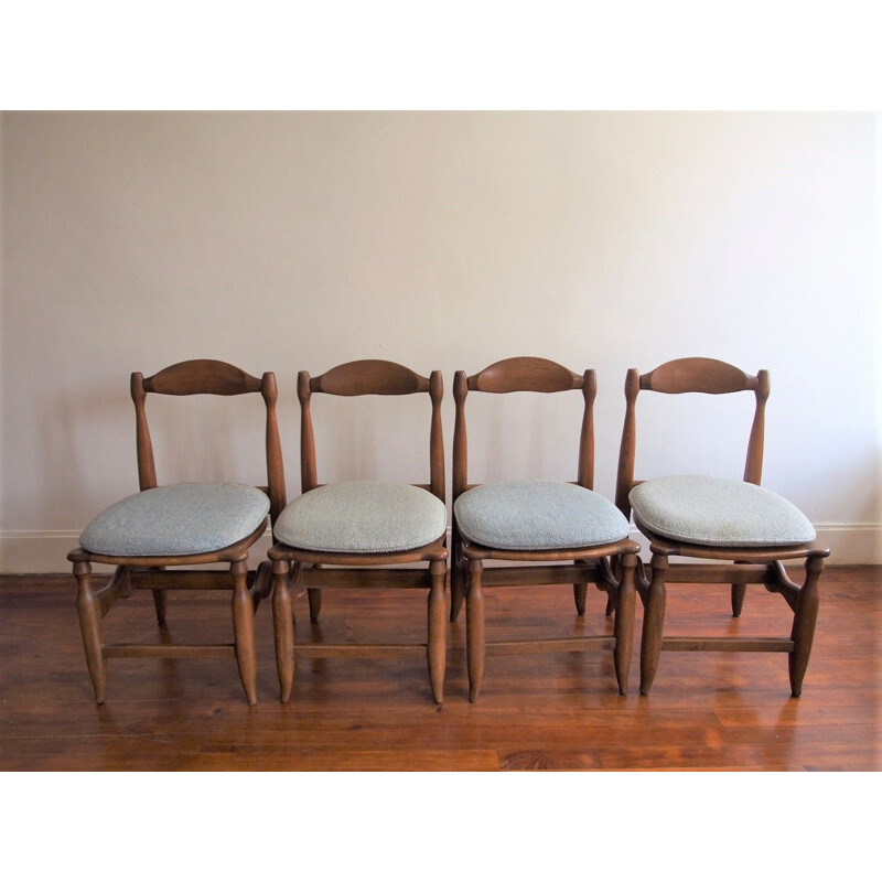 Suite of 4 grey vintage chairs by Guillerme and Chambron 1960