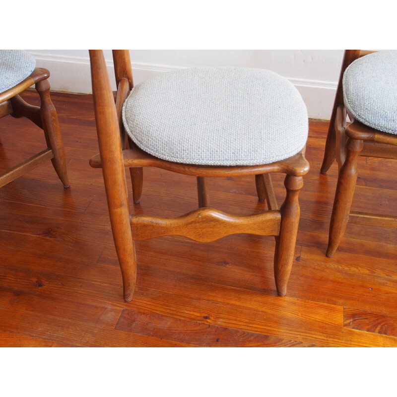 Suite of 4 grey vintage chairs by Guillerme and Chambron 1960