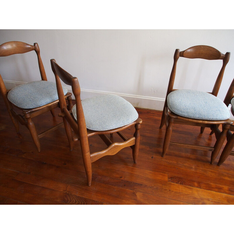 Suite of 4 grey vintage chairs by Guillerme and Chambron 1960