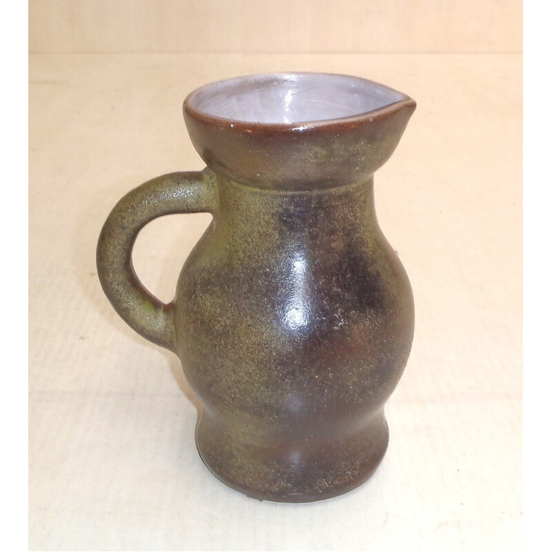 Vintage ceramic water pitcher with handle by Jacques Ruelland, 1950