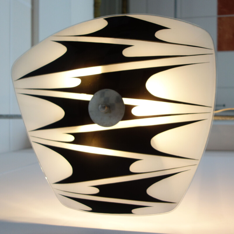 Vintage hanging lamp black and white glass by Napako Czechoslovakia 1960s