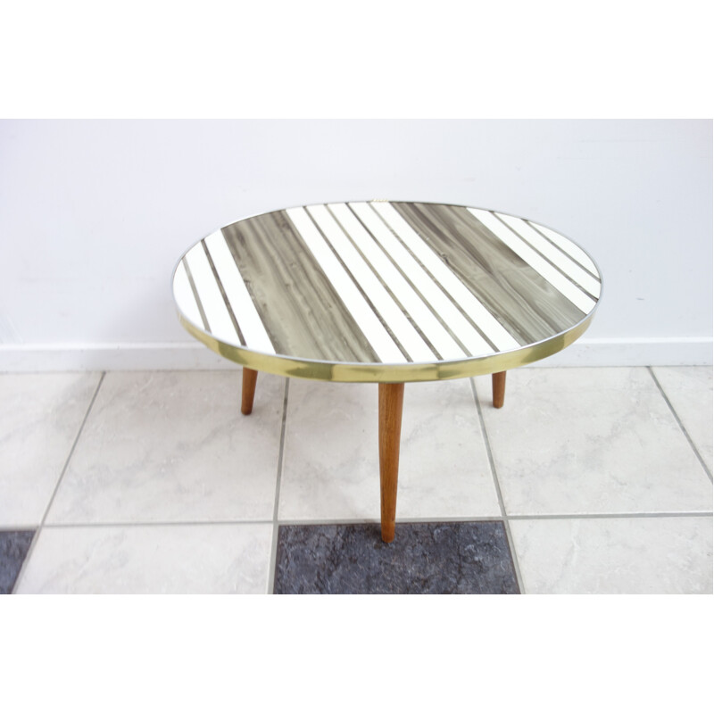 Vintage side table small oval white and golden Lucite Germany 1950s
