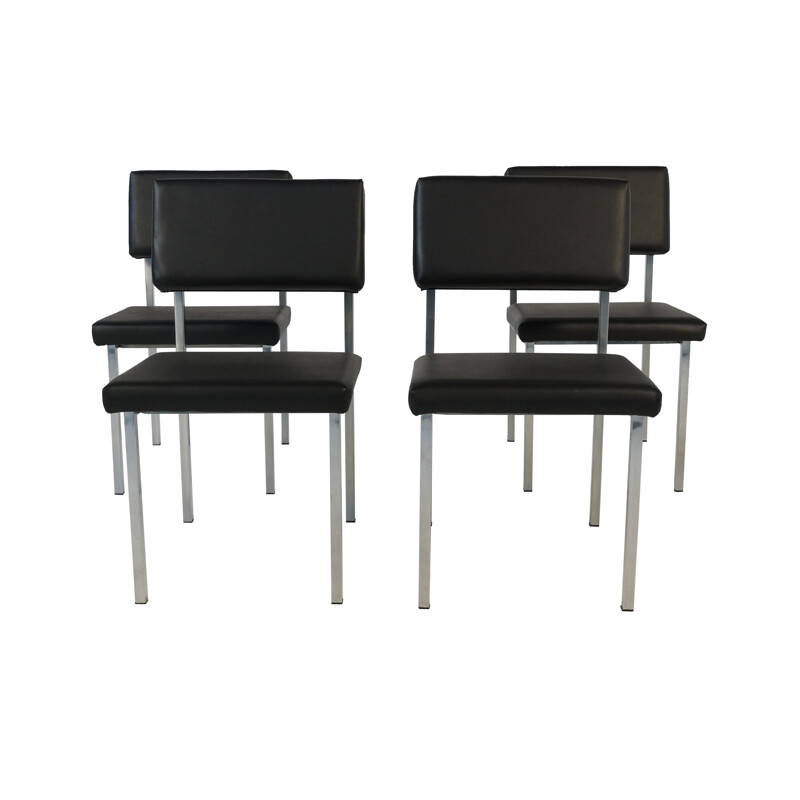 Set of 4 Spectrum chairs in metal and leatherette, Martin VISSER - 1960s