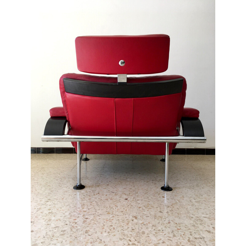 Vintage Swedish armchair in red leather by Nélo,1990