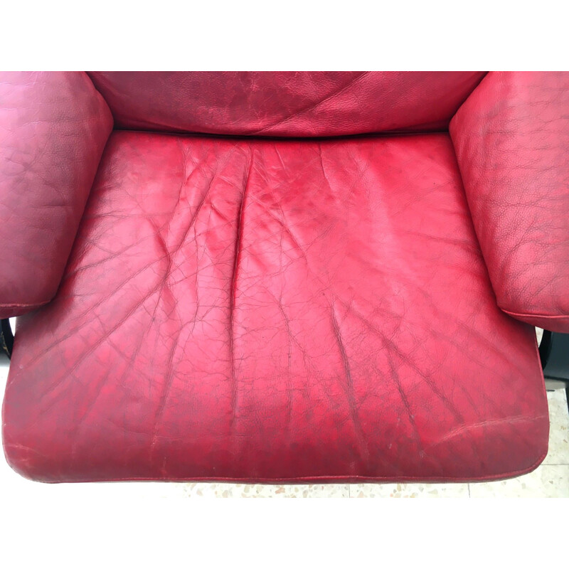 Vintage Swedish armchair in red leather by Nélo,1990