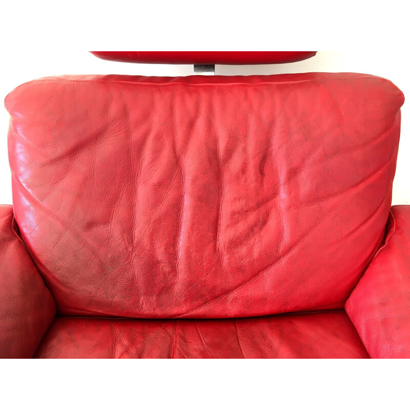 Vintage Swedish armchair in red leather by Nélo,1990