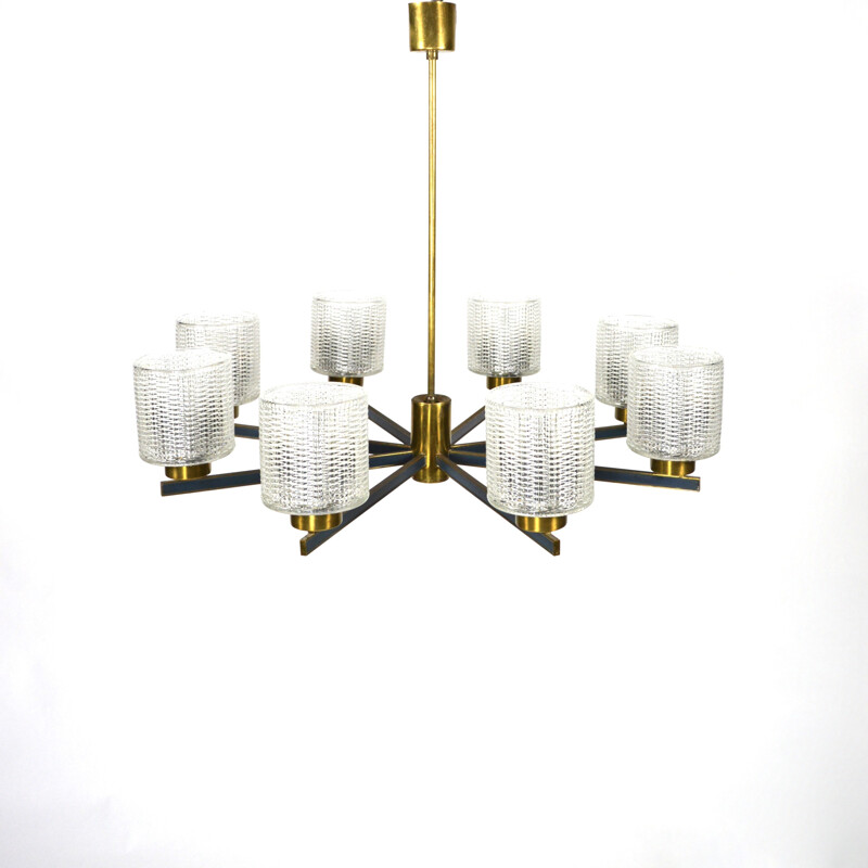 Brass and glass vintage chandelier - 1960s