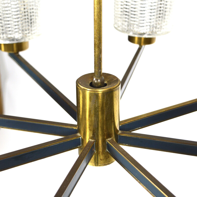 Brass and glass vintage chandelier - 1960s