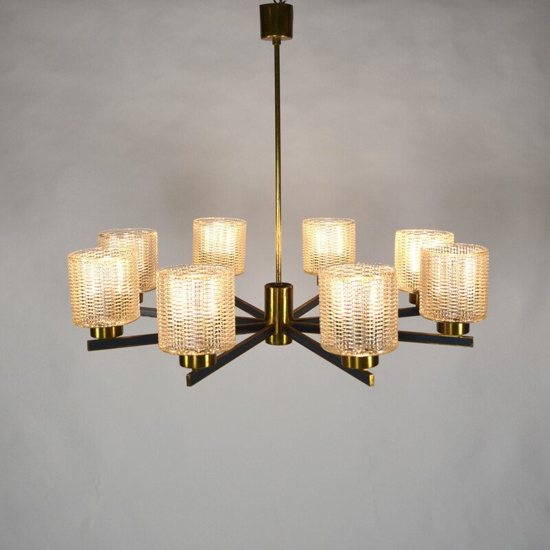 Brass and glass vintage chandelier - 1960s