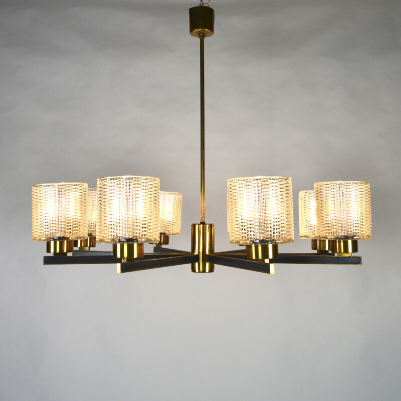 Brass and glass vintage chandelier - 1960s