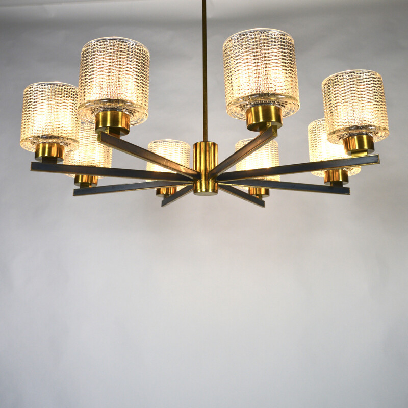 Brass and glass vintage chandelier - 1960s