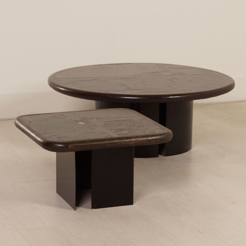 Pair of vintage brown coffee tables by Paul Kingma, 1990