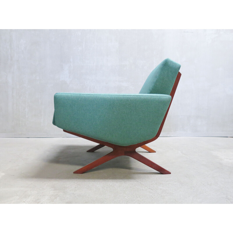 Paire de fauteuils vintage pour France & Son en teck et tissu vert 1960