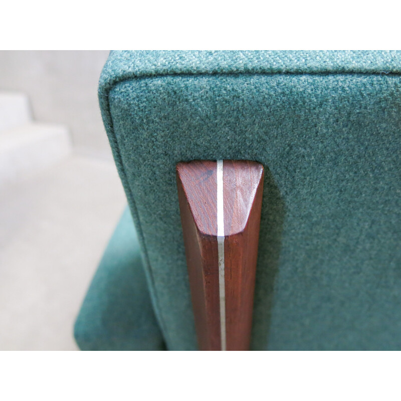 Pair of vintage armchairs for France & Son in teak and green fabric 1960