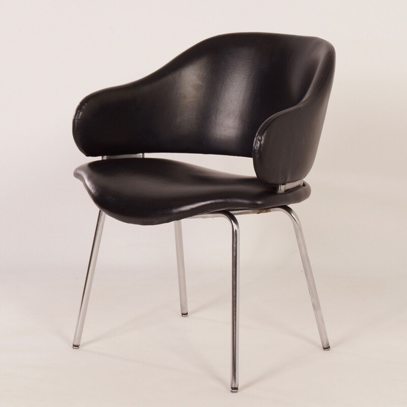 Suite de 4 fauteuils en cuir noir vintage par Geoffrey Harcourt pour Artifort 1960