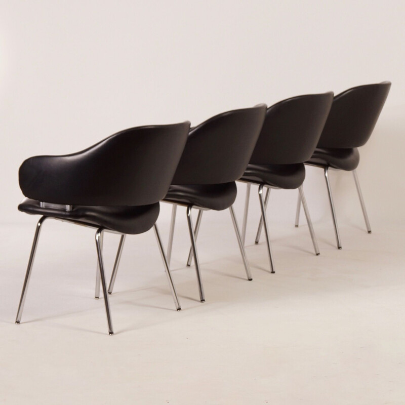 Set of 4 vintage black leather armchairs by Geoffrey Harcourt for Artifort 1960s