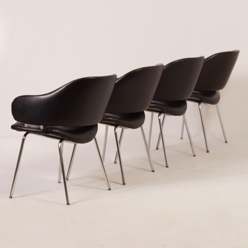 Suite de 4 fauteuils en cuir noir vintage par Geoffrey Harcourt pour Artifort 1960