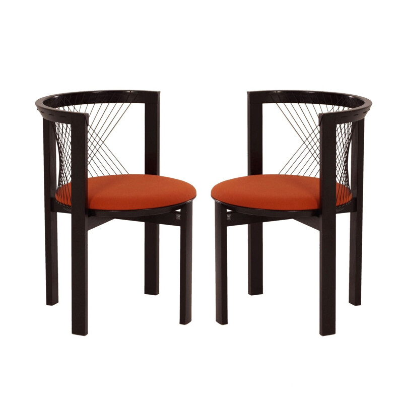 Set of 2 orange vintage chairs by Niels J. Haugesen for Tranekaer 1980s