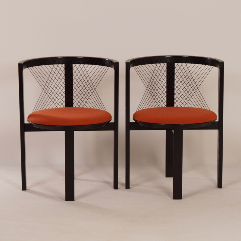 Set of 2 orange vintage chairs by Niels J. Haugesen for Tranekaer 1980s